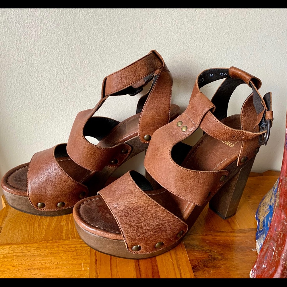 Stuart Weitzman Brown Leather Platform Sandals 8.5